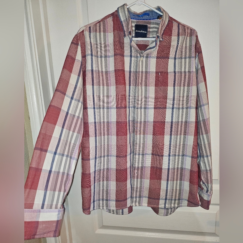 Tommy Bahama Red and White Casual Button Down Shirt - Picture 4 of 6